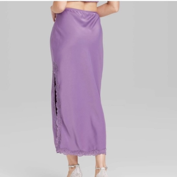 wild fable nwt s purple mauve satin lace trim skirt slit slip small midi - Picture 2 of 3